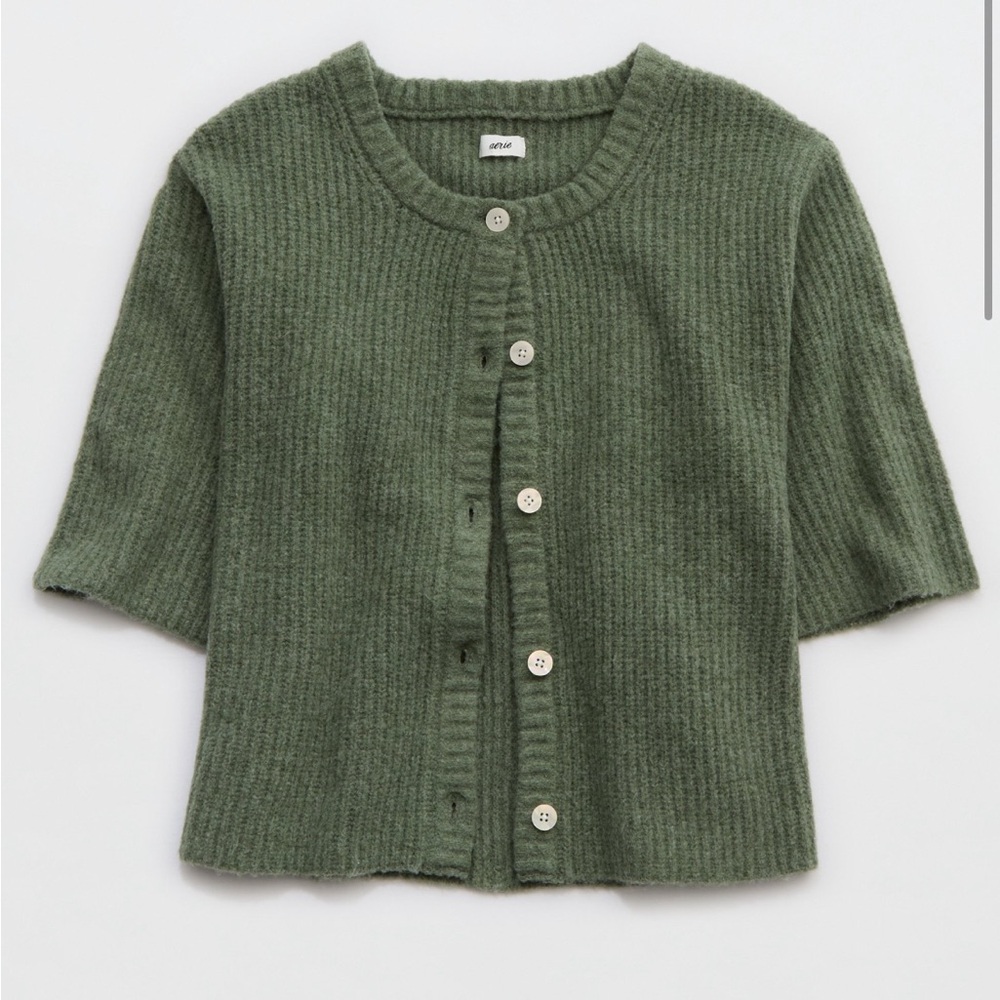 Green Ribbed Button-Up Cardigan